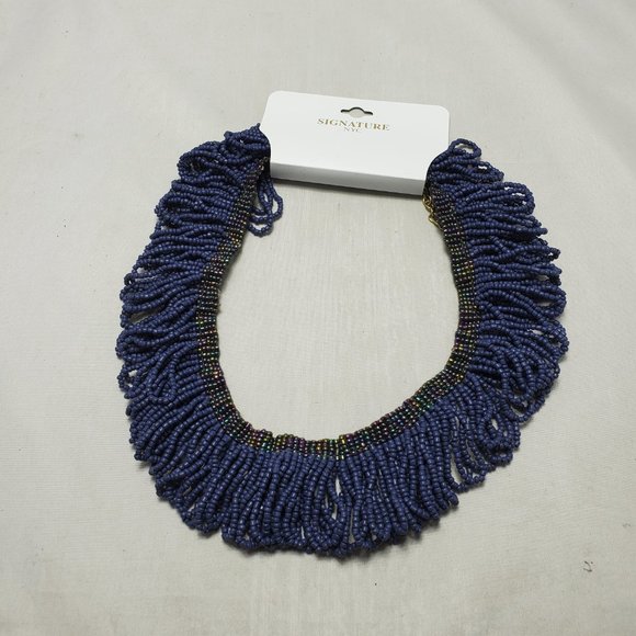 Signature Cleopatra style Lapis Lazuli/cobalt blue seed bead choker necklace - Picture 2 of 4